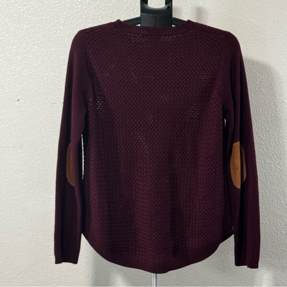 Preppy Knit Crew Neck Sweater with Tan Elbow Patches - Picture 2 of 10